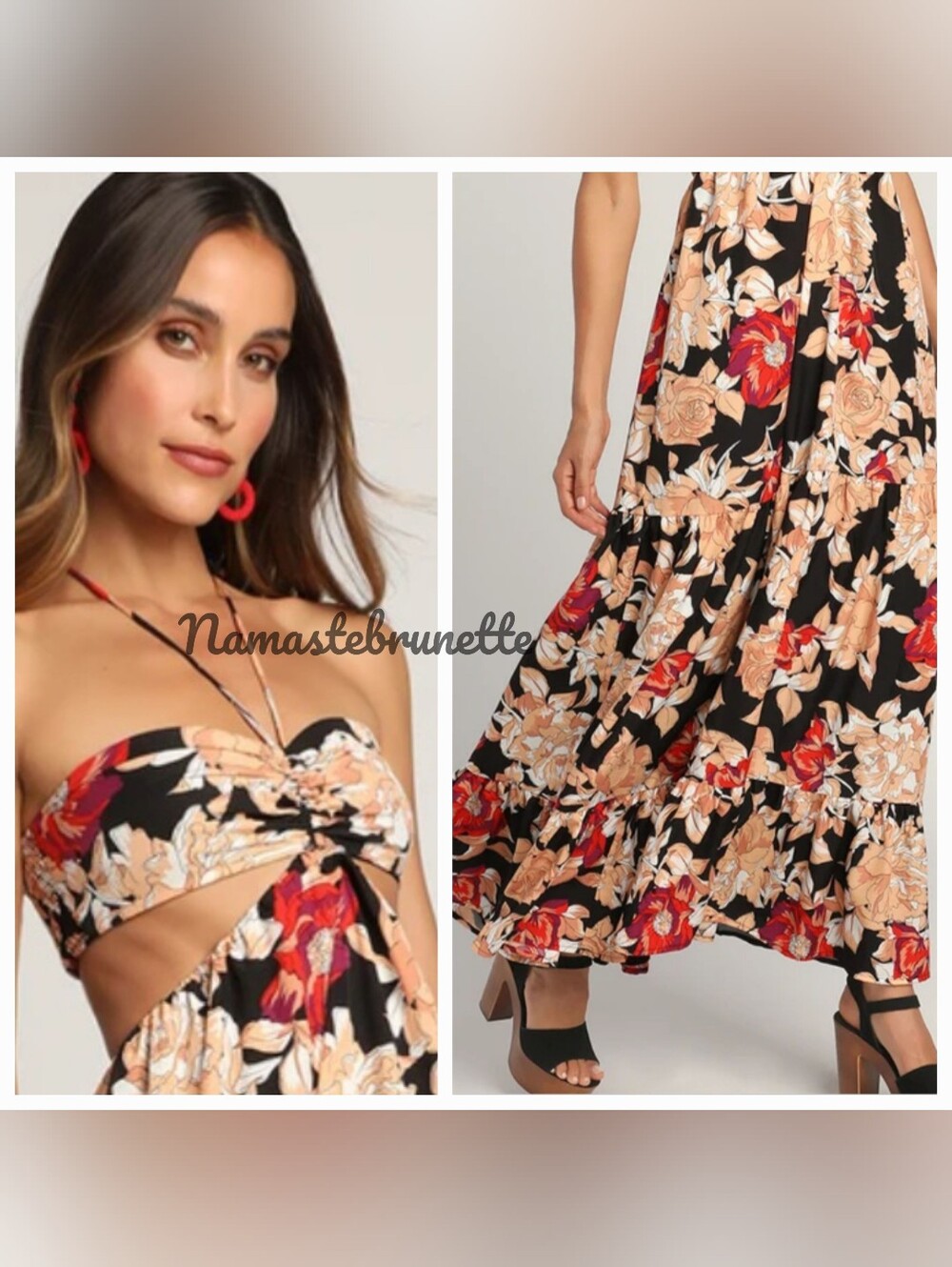 Nwt Lulu's L Black Floral Print Cutout Halter Maxi Dress - Picture 13 of 16